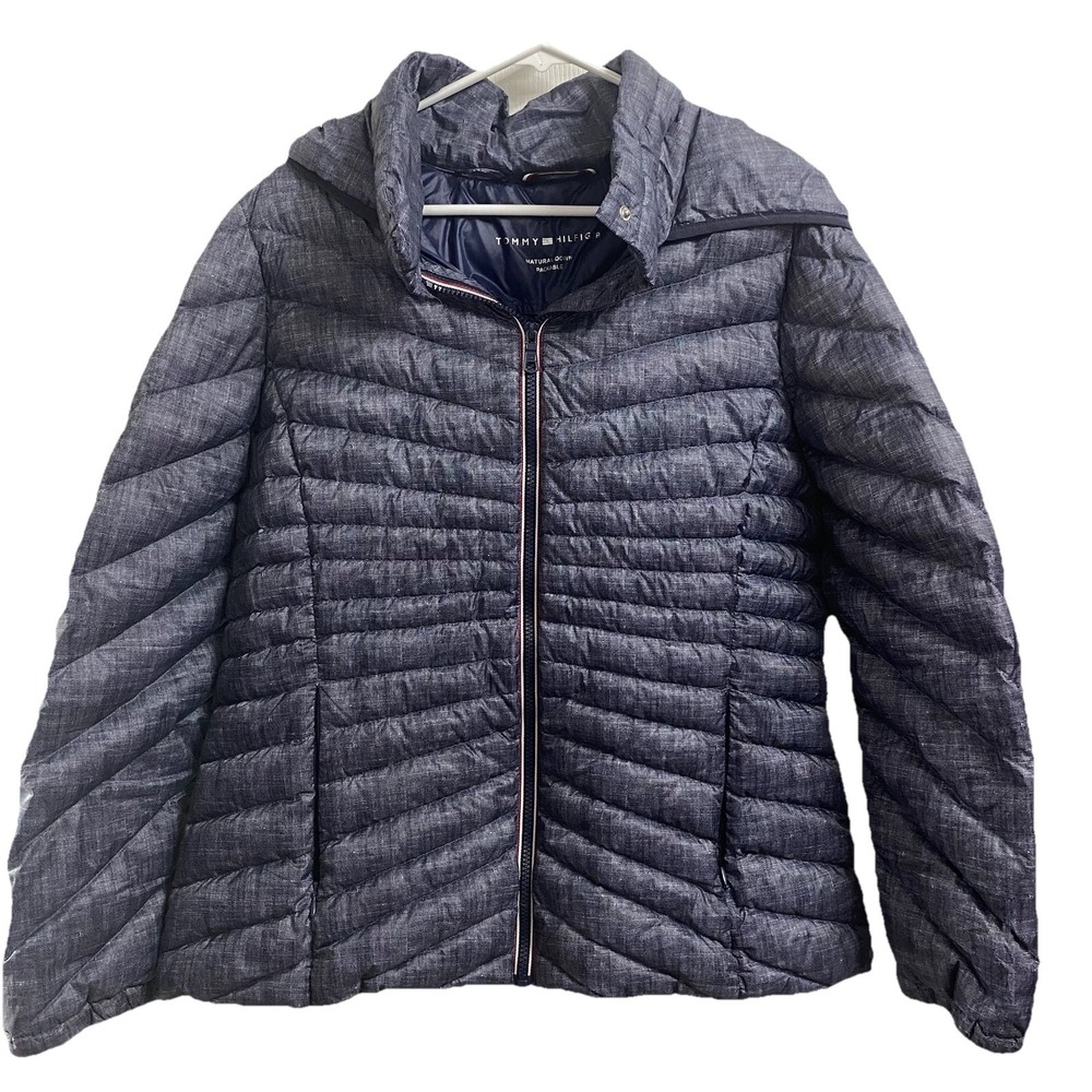 TOMMY HILFIGER Navy Blue Natural Down Packable Women's Lightweight Jacket Sz.XL